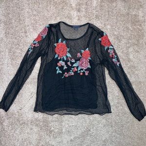 American Eagle Outfitters sheer embroidered top